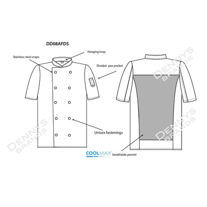 Denny's AFD White S/S Chefs Jacket with Press Studs
