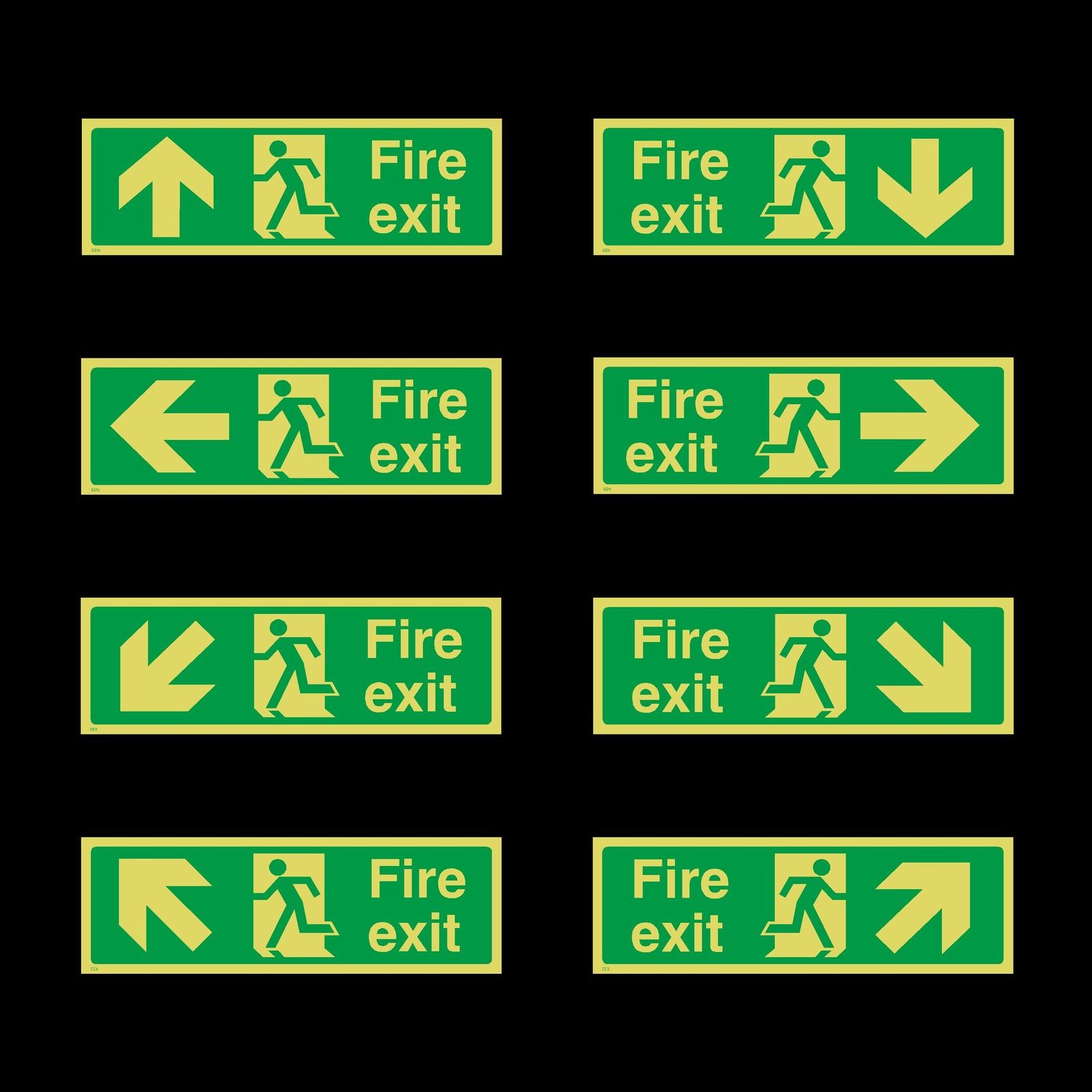 Photoluminescent Fire Exit Sign - Plastic - All Direction Arrows ...