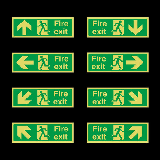 Photoluminescent Fire Exit Sign - Plastic - All Direction Arrows