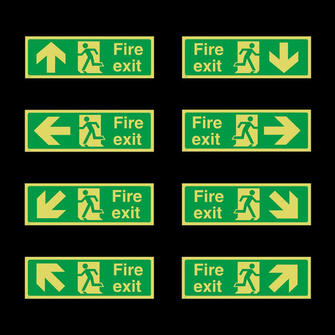 Photoluminescent Fire Exit Sign - Plastic - All Direction Arrows