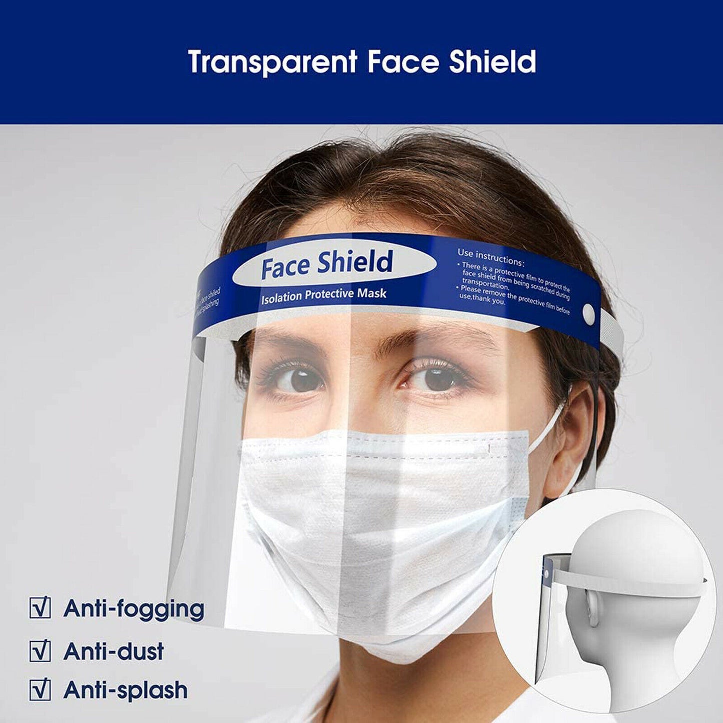 Full Face Covering Shield - Anti Fog - Clear