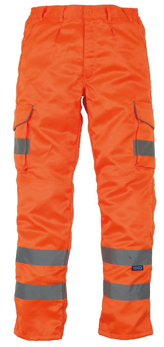 YK073 Hi-vis polycotton cargo trousers with knee pad pockets (HV018T/3M)